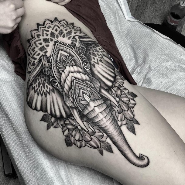 Mammoth Elephant Tattoo Womens Thighs