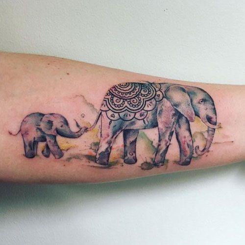 Mandala Art On Mama Elephant Tattoo Womens Forearms