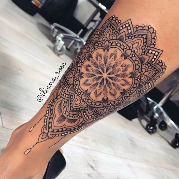 Mandala Tattoo Women Leg