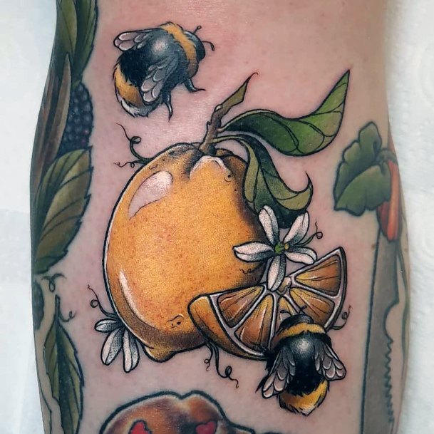 Mango And Bee Tattoo For Women