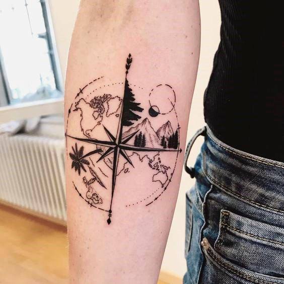 Map And Compass Tattoo Womens Forearms