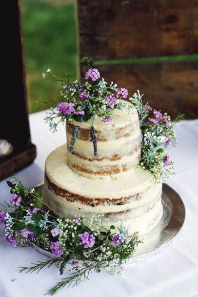 Marble Cake With Purple Wedding Flowers