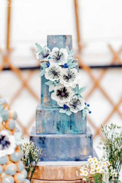 Marble Effect Blue White Wedding Cake