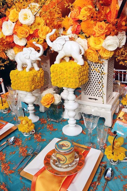 Marble Elephants And Yellow Flowers Indian Wedding