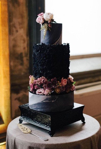 Marble Textured Black Wedding Cake