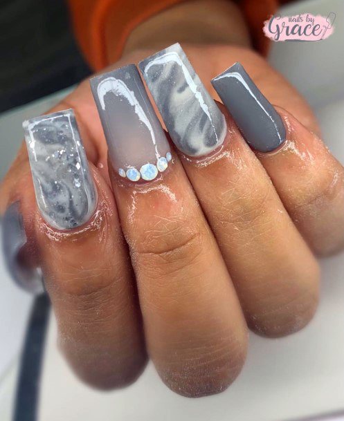 Marble Textured Grey Ombre Nails