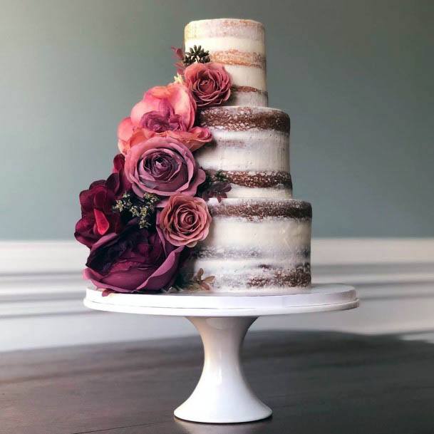 Marble Textured Wedding Cake Purple Flowers