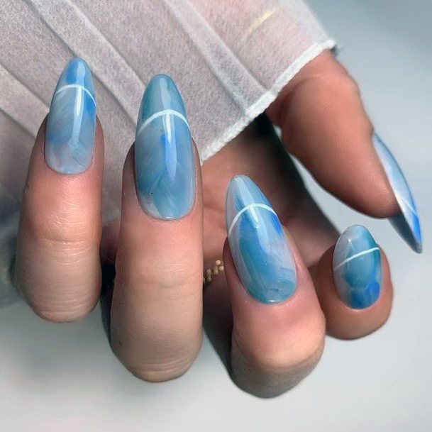 Marble Water Blue Nails Women