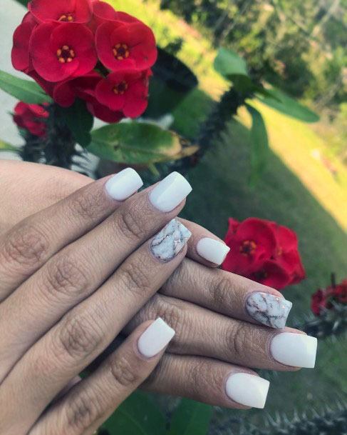 Marble White Gel Nails For Women