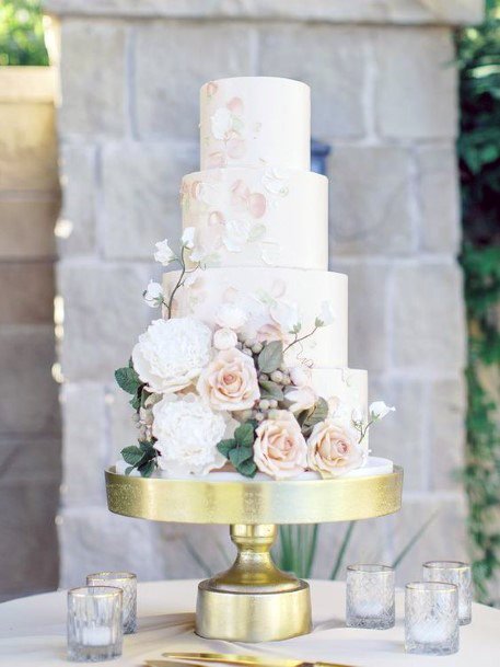 Marble White Wedding Cake With Blush Flowers