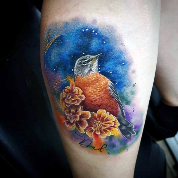 Marigold Orange Bird Tattoo Arms