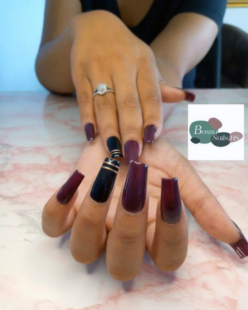 Maroon And Black Female Nail Designs