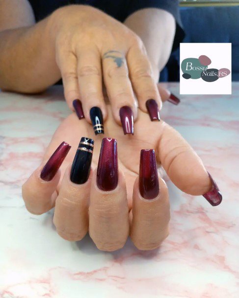 Maroon And Black Nails Feminine Ideas