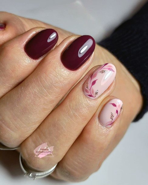 Maroon And Pink Female Nail Designs