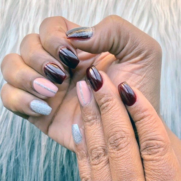 Maroon And Pink Girls Nail Ideas