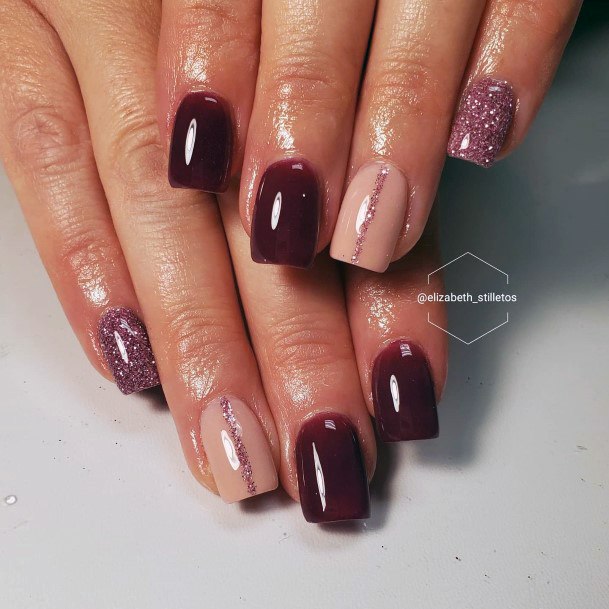 Maroon And Pink Womens Nail Ideas