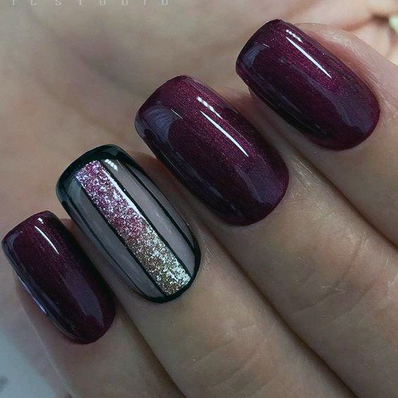 Maroon And Silver Female Nail Designs