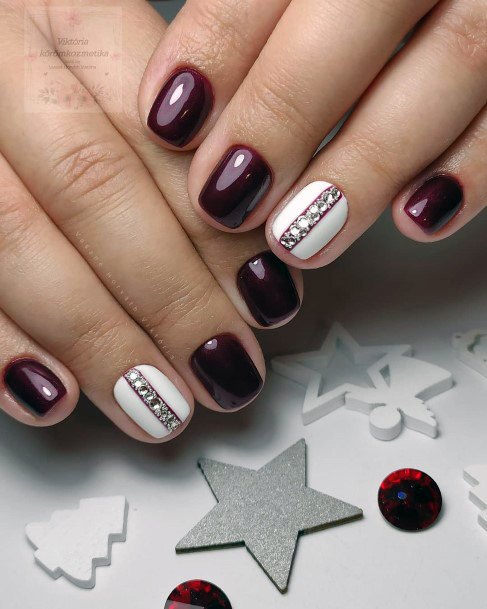 Maroon And Silver Nails For Girls