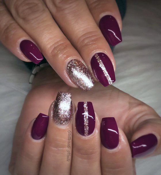 Maroon And Silver Womens Feminine Maroon And Silver Nails