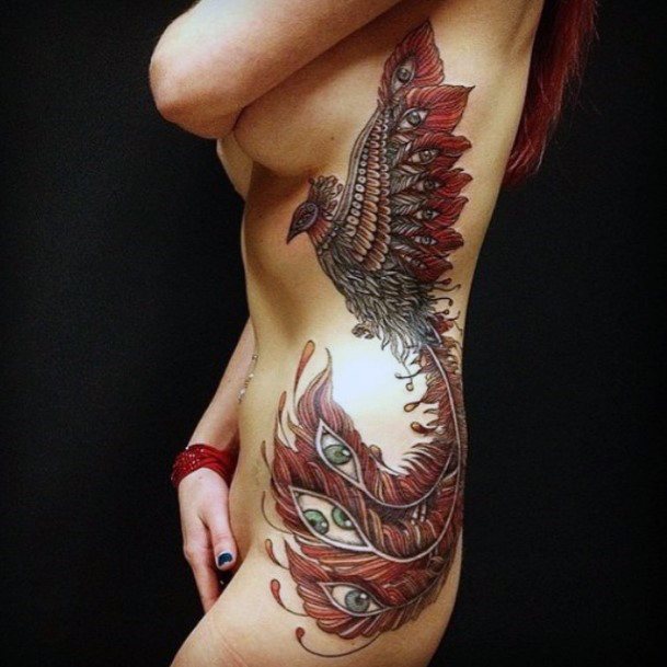 Maroon Bird Tattoo Womens Torso