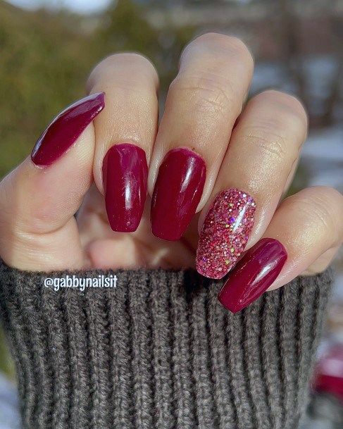 Maroon Glitter Girls Nail Ideas