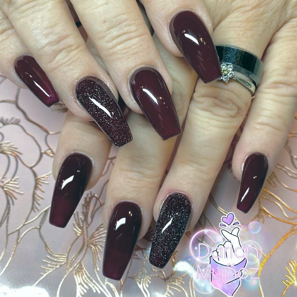 Maroon Glitter Nail For Ladies