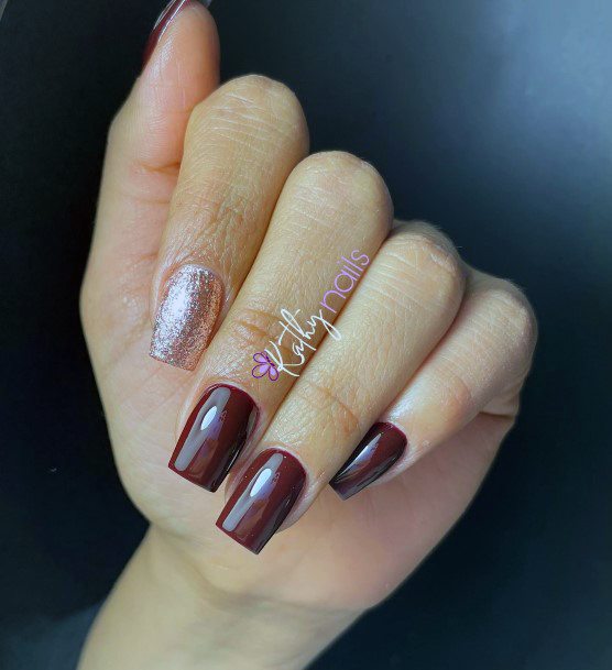 Maroon Glitter Nails For Girls