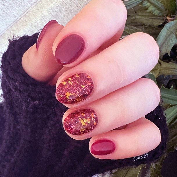 Maroon Glitter Womens Nail Designs