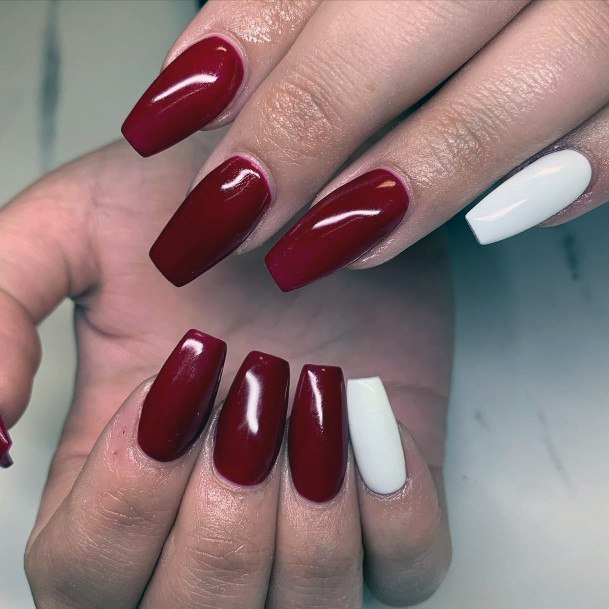 Maroon White Nails For Girls