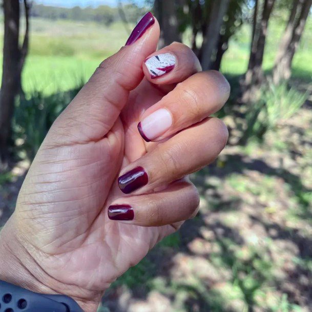 Maroon White Womens Feminine Maroon White Nails