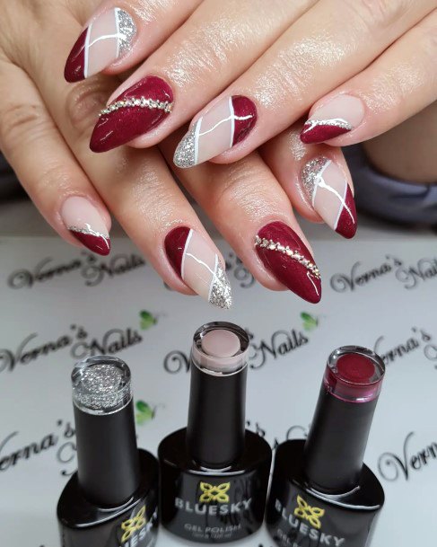 Maroon White Womens Nail Designs