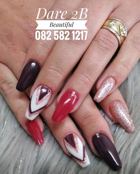 Maroon White Womens Nail Ideas