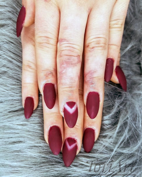 Marvelous Matte Burgandy Triangle Nail Ideas For Women