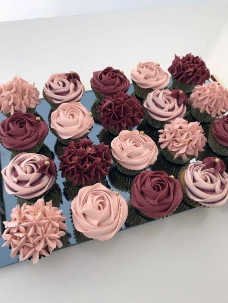 Marvelous Pink Burgandy Floral Wedding Cupcakes Ideas