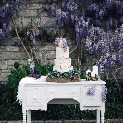 Marvelous Purple Lavender Greenery White Wedding Cake Table Inspiration Ideas