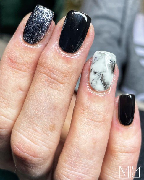 Marvelous Womens Nails Black And White Marble