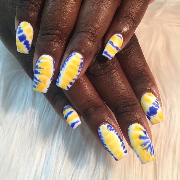 Marvelous Womens Nails Blue And Yellow