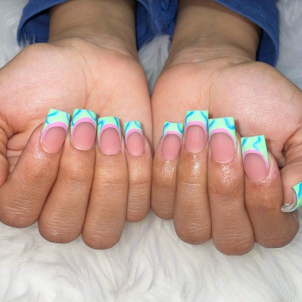 Marvelous Womens Nails Green French Tip