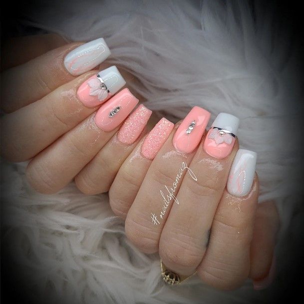 Marvelous Womens Nails Peach With Glitter