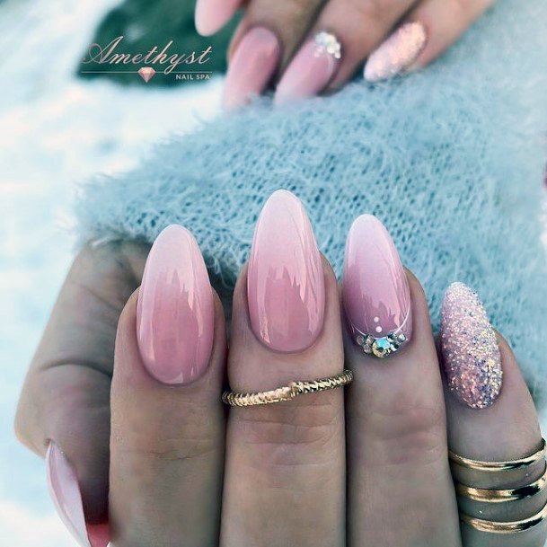 Marvelous Womens Nails Pink Ombre With Glitter