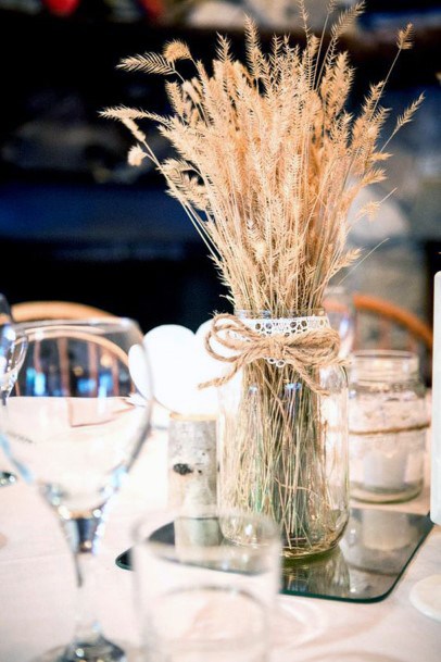 Mason Jar Feather Bunch Wedding Decorations