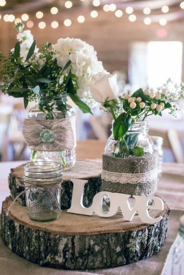 Mason Jjar On Wooden Stand Wedding Decorations