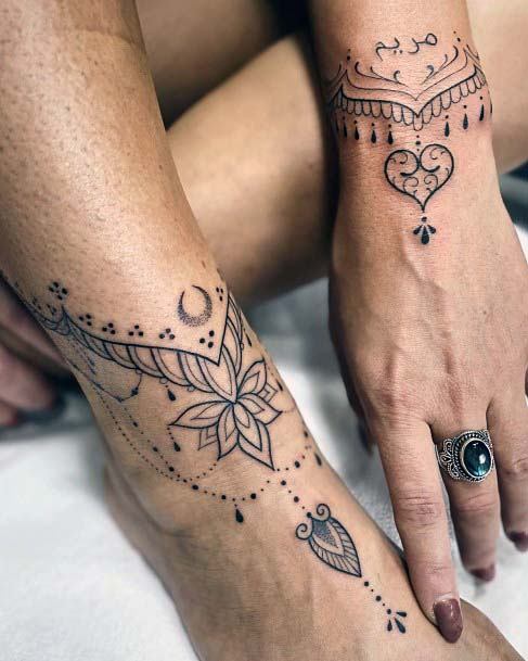 Matching Ankle And Hand Tattoo Women