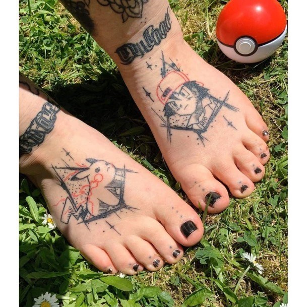 Matching Black Tattoo Womens Feet