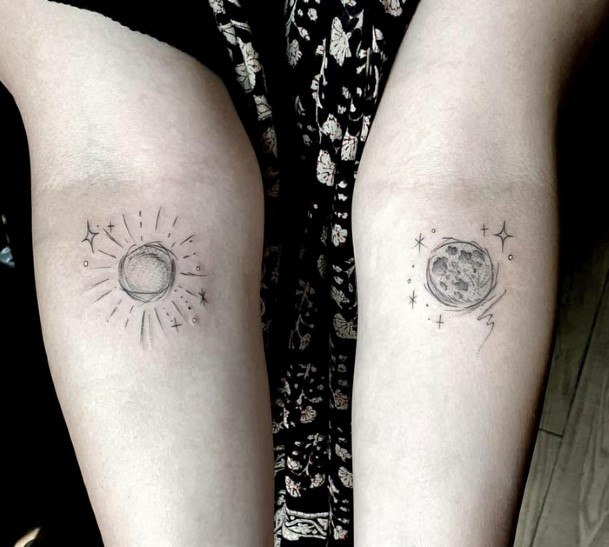 Matching Planet Tattoo Womens Forearms