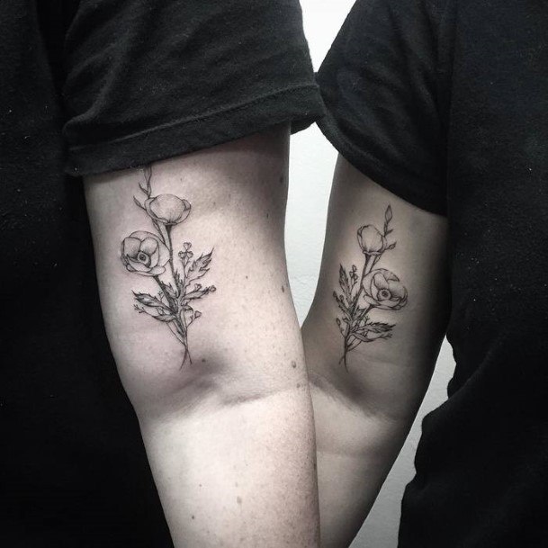 Matching Rose Plant Tattoo Womens Arms