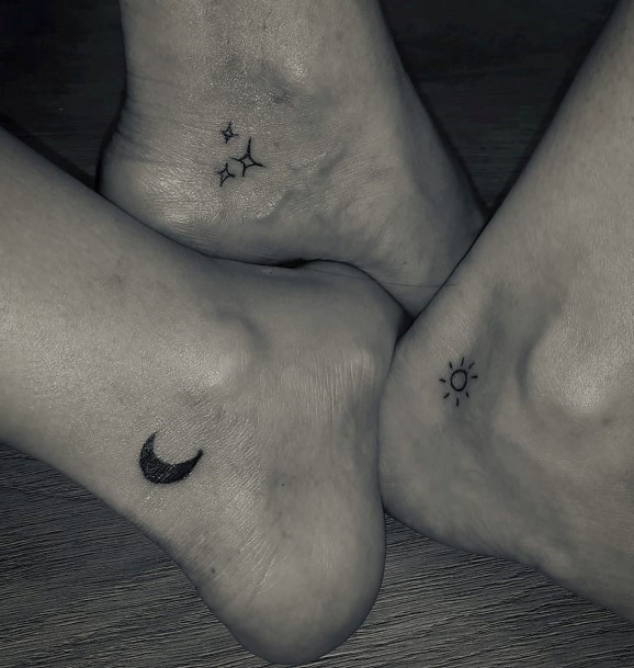 Matching Sun Moon Star Tattoo Women Ankle