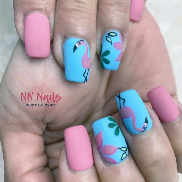 Matte Baby Pink Flamingo Nails For Women