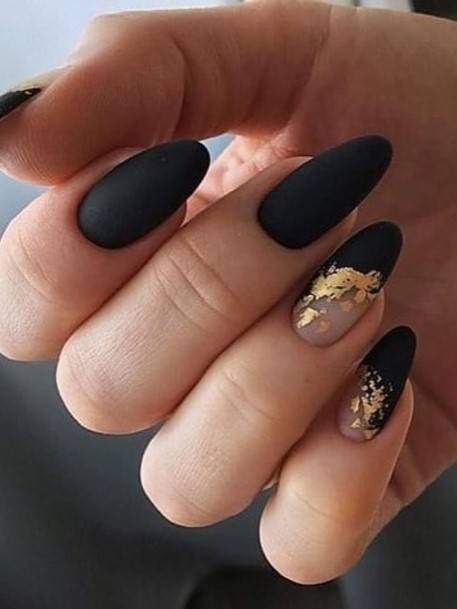 Matte Black And Gold Nail Design Inspiration For Women