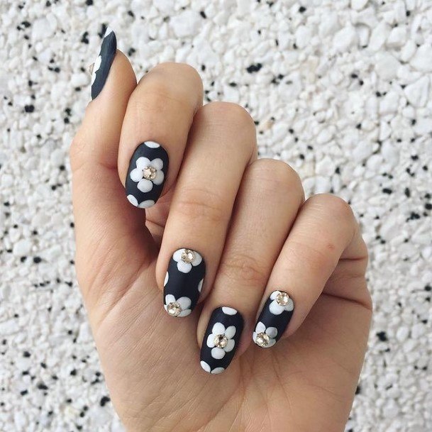 Matte Black And Gold Nail Feminine Designs